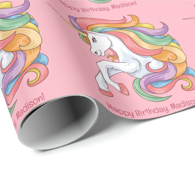 Papier Cadeau Unicorne couleur texte personnalisé (Coin rond)