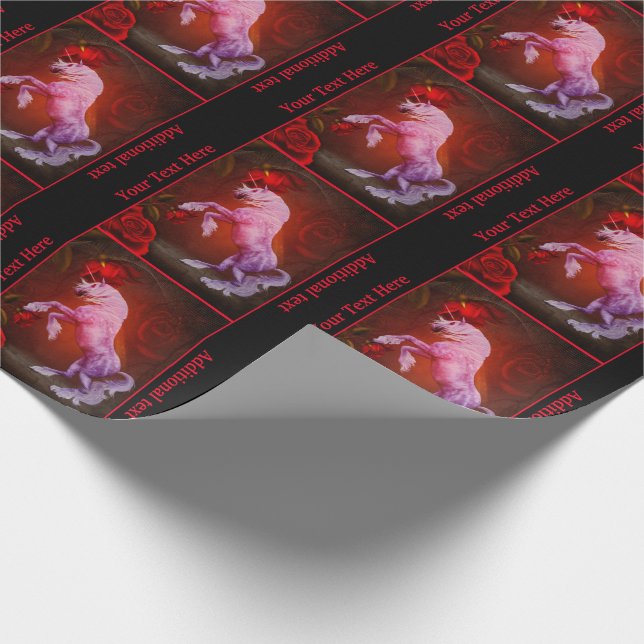 Papier Cadeau Unicorne de feu Roses Imaginaire Art personnalisé (Coin)
