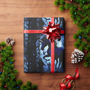 Papier Cadeau Unicorne Fée magique noire dans la forêt noire