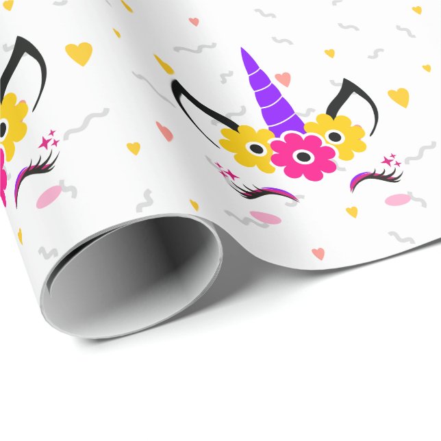 Papier Cadeau Unicorne florale magique (Coin rond)