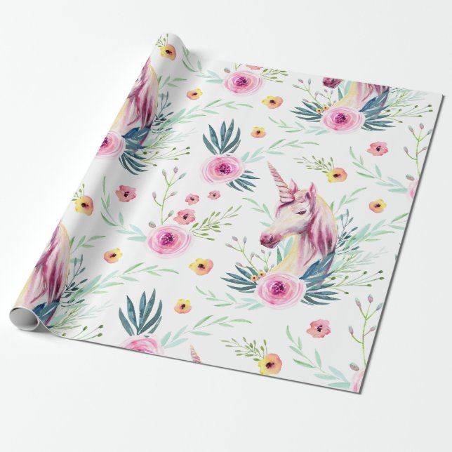Papier Cadeau Unicorne florale Motif (Déroulé)