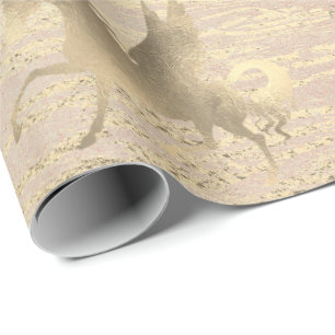 Papier Cadeau Unicorne Horse Gold Princess Blush Rose Wood