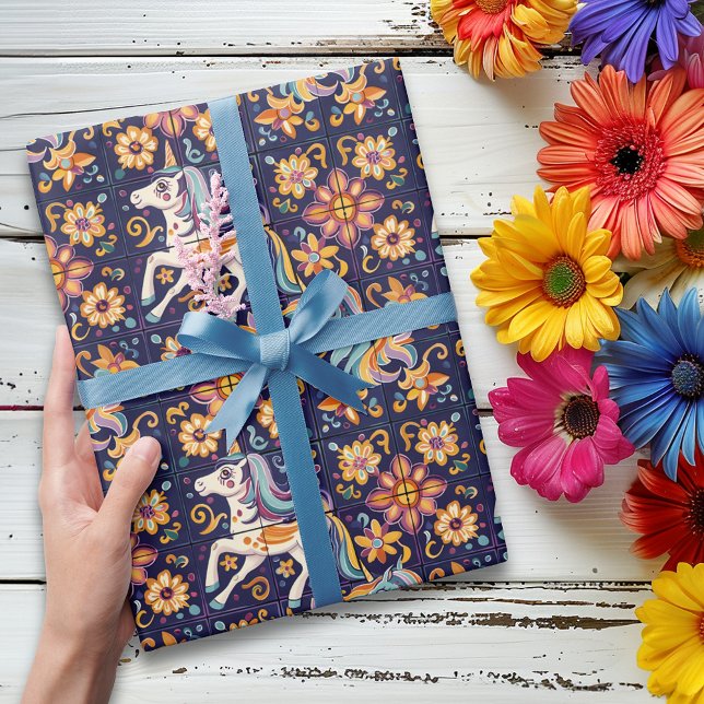 Papier Cadeau Unicorne Mexicaine Talavera Tile Poterie (Créateur téléchargé)
