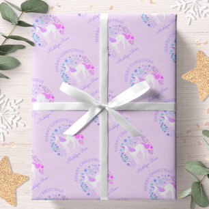 Papier Cadeau Unicorne Noël Fête Personalisée Purple