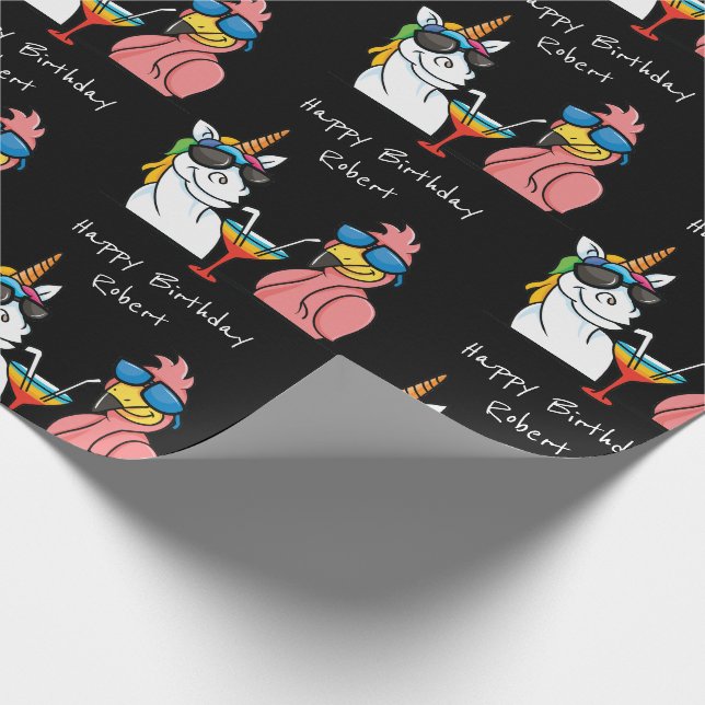 Papier Cadeau Unicorne personnalisée & Flamant rose Cocktail Par (Coin)