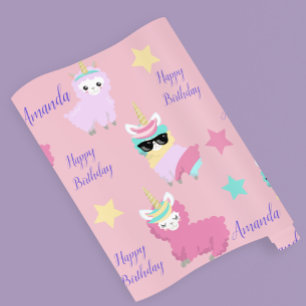 Papier Cadeau Unicorne personnalisée Llama Joyeux anniversaire