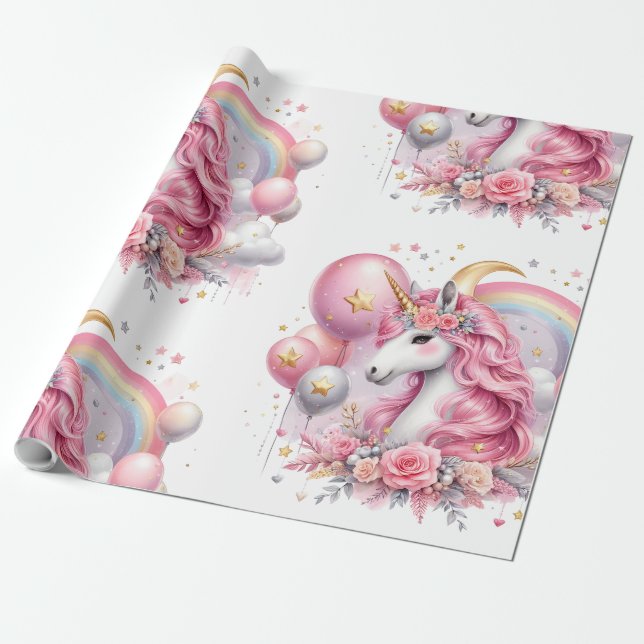 Papier Cadeau Unicorne rose (Déroulé)