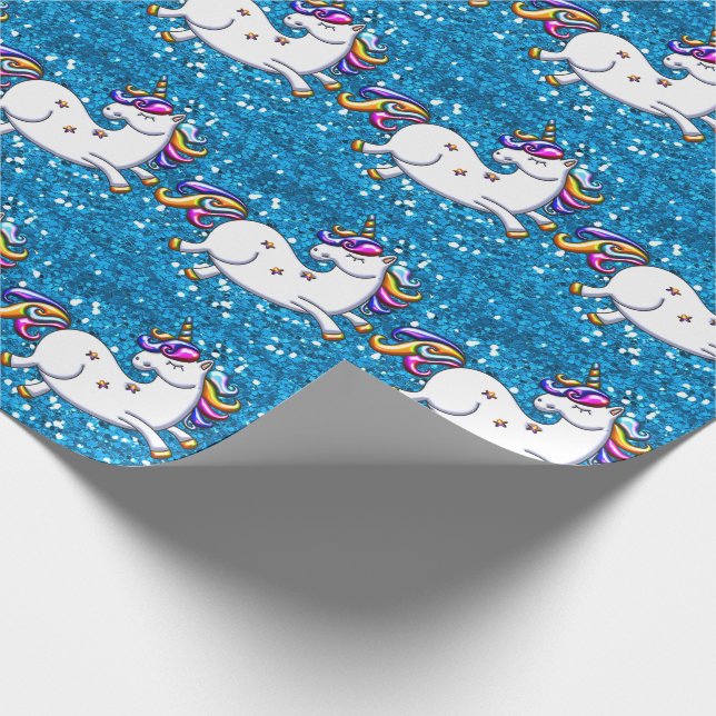 Papier Cadeau Unicornes de Parties scintillant bleue (Coin)