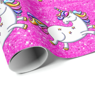Papier Cadeau Unicornes de Parties scintillant rose