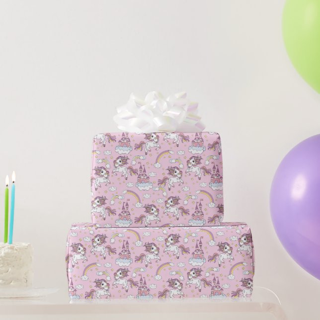 Papier Cadeau Unicornes Et Châteaux Roses (Cadeaux de fête)