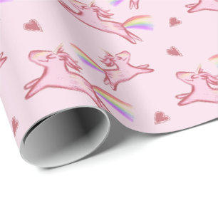 Papier Cadeau Unicornes et coeurs roses mignons Doodles Motif