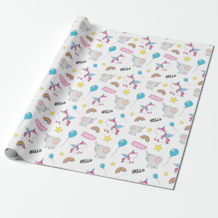 Papier Cadeau Unicornes Et Éléphants