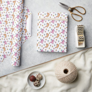 Papier Cadeau Unicornes lunaires et jolies fleurs Motif