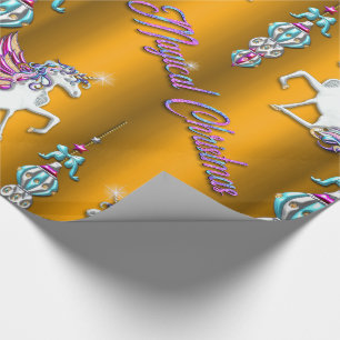 Papier Cadeau Unicornes magiques Noël doré