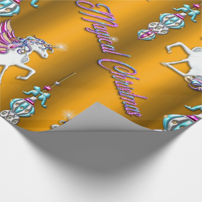 Papier Cadeau Unicornes magiques Noël doré (Coin)