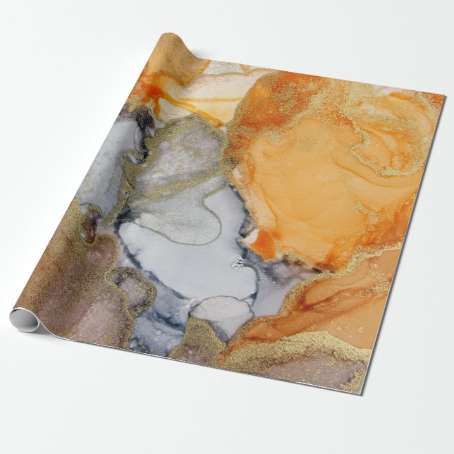 Papier Cadeau Unique Abstrait Gold Black Orange Art (Déroulé)