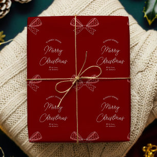 Papier Cadeau Unique Chic Bows Nom de famille Joyeux Noël Rouge