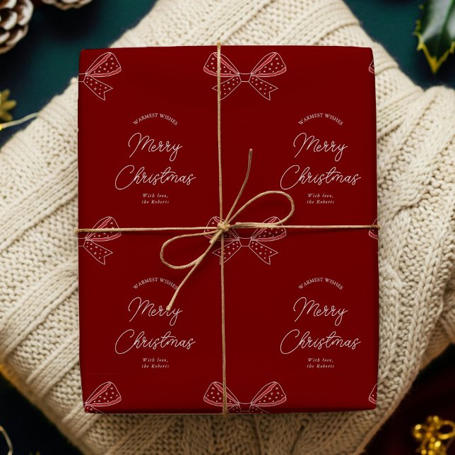 Papier Cadeau Unique Chic Bows Nom de famille Joyeux Noël Rouge (Créateur téléchargé)