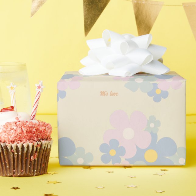 Papier Cadeau Unique Élégant Nature Pastel Fleur Personnalisé Mo (Fête d'anniversaire)