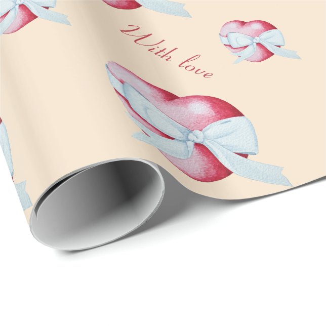 Papier Cadeau unique et insolite coeur rouge romantique (Coin rond)
