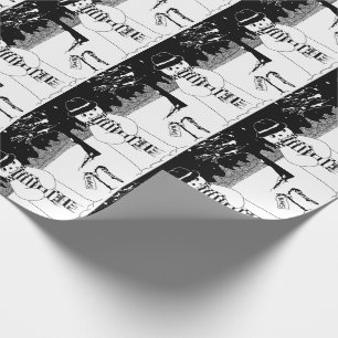 Papier Cadeau unique mignon bonhomme de neige noir et blanc Noël