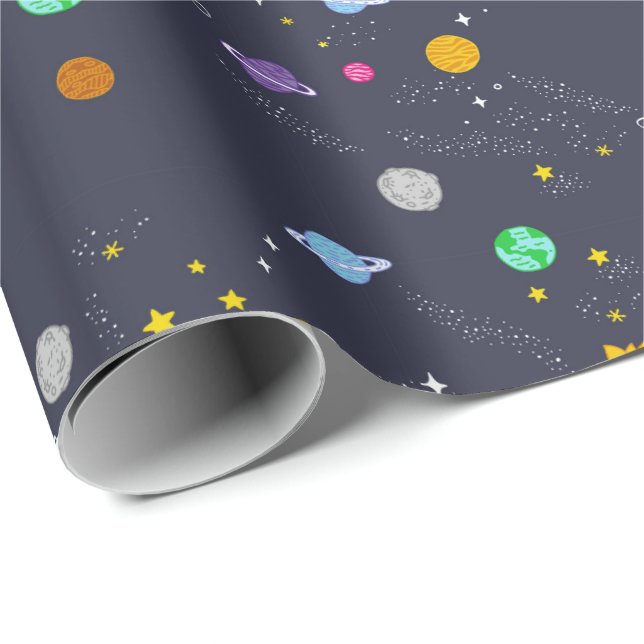 Papier Cadeau Univers, l'espace, papier d'emballage d'imaginaire (Coin rond)