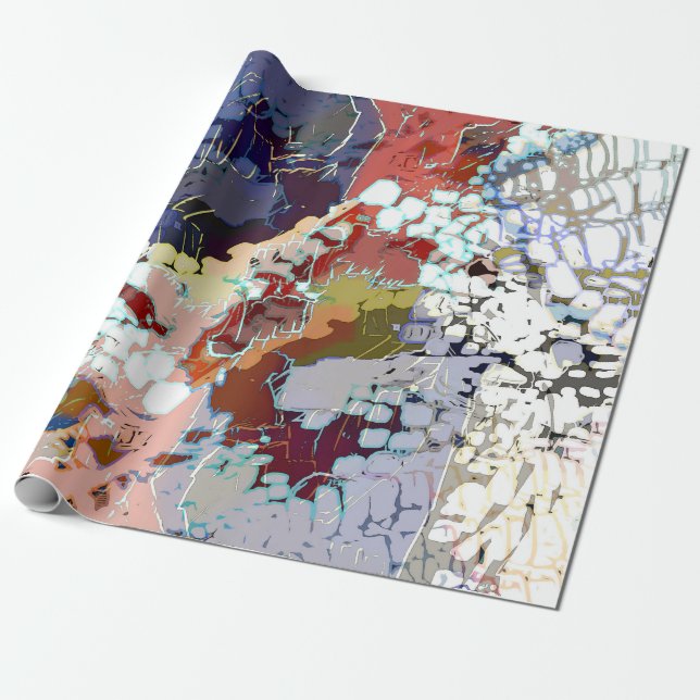 Papier Cadeau Urbain, moderne, abstrait motif, blanc, coloré (Déroulé)