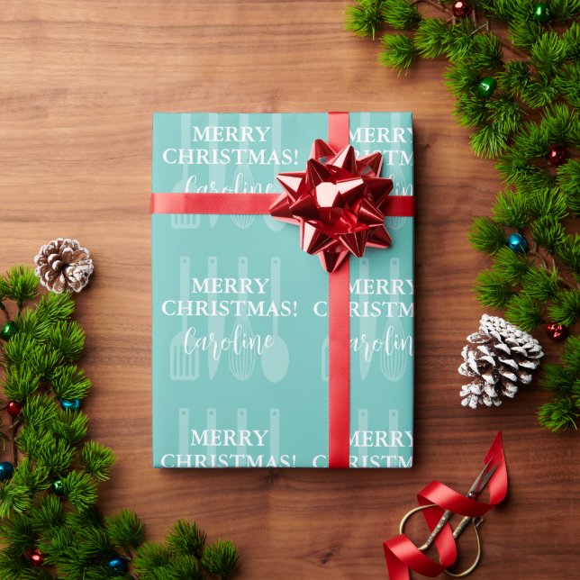 Papier Cadeau ustensiles de cuisine personnalisés Noël (Cadeau de vacances)