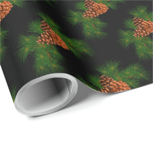Papier Cadeau Vacances À feuillage persistant pin cone motif -