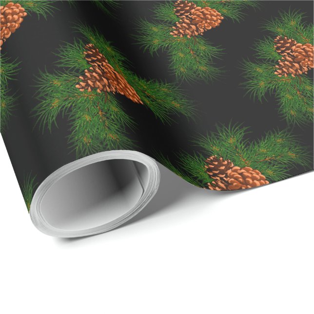 Papier Cadeau Vacances À feuillage persistant pin cone motif - (Coin rond)