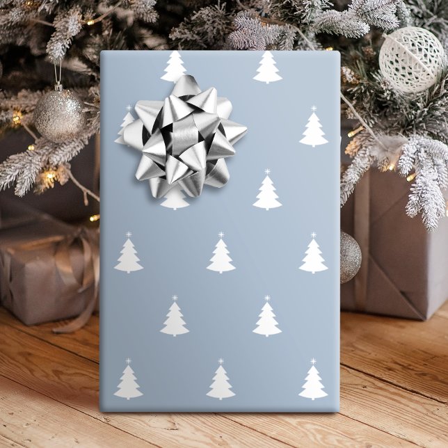 Papier Cadeau Vacances Arbre De Noël Bleu Et Blanc D'Hiver (Winter Blue And White Christmas Tree Holiday Wrapping Paper)