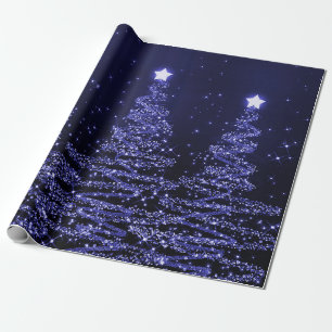 Papier Cadeau Vacances bleues d'arbres de Noël de parties