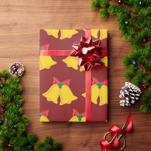 Papier Cadeau Vacances cloches jaunes avec Bow rouge cadeau de N (Cadeau de vacances)