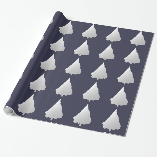 Papier Cadeau Vacances d'argent d'arbre de Noël de bleu marine (Déroulé)