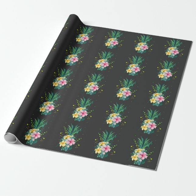 Papier Cadeau Vacances d'art de l'ananas à fleur d'Hawaï (Déroulé)