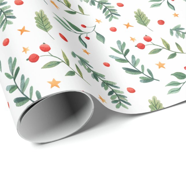 Papier Cadeau Vacances de fête du blanc | de la forêt | (Coin rond)