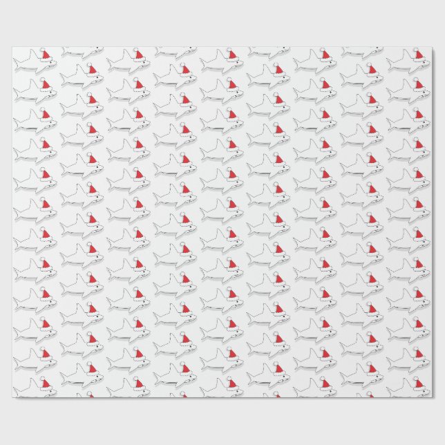 Papier Cadeau Vacances de Noël blanc de Shark Santa Hat (Plat)