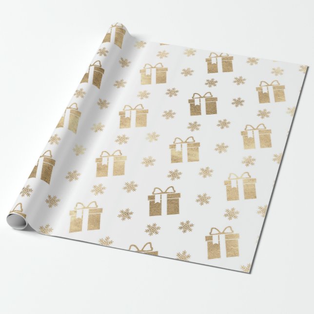 Papier Cadeau Vacances de Noël Blanc Golden Gift Stars (Déroulé)