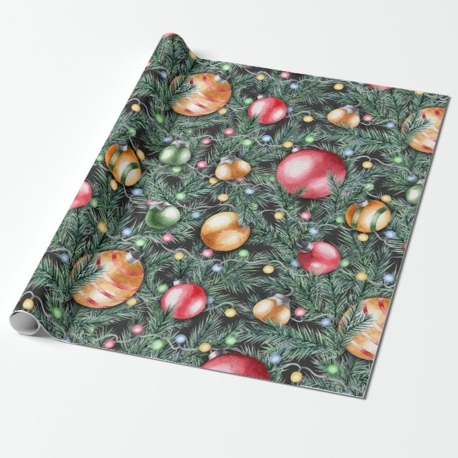 Papier Cadeau Vacances de Noël - jolies lumières d'aquarelle (Déroulé)