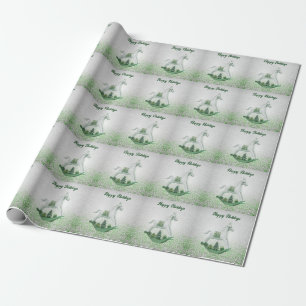 Papier Cadeau Vacances de Noël vert à Cheval Blanc