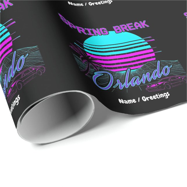 Papier Cadeau Vacances de printemps 2026 Orlando After Dark Rétr (Coin rond)