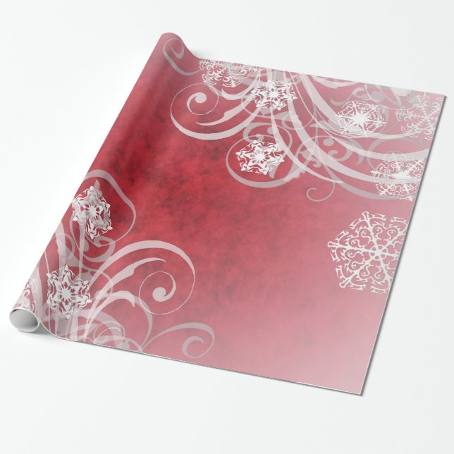Papier Cadeau Vacances de rouge de flocons de neige de danse (Déroulé)