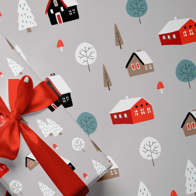 Papier Cadeau Vacances d'hiver mignon motif moderne nordic gris (Créateur téléchargé)