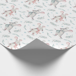 Papier Cadeau Vacances d'hiver Motif de la souris de patinage su