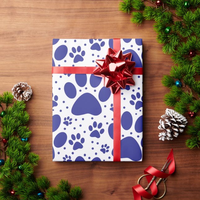 Papier Cadeau Vacances Empreinte de patte Bleu Mignonne (Cadeau de vacances)