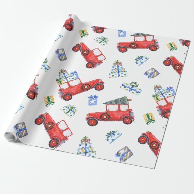 Papier Cadeau Vacances Envelopper voiture rouge (Déroulé)