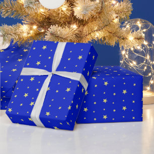 Papier Cadeau Vacances Gold Stars sur Blue