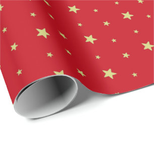 Papier Cadeau Vacances Gold Stars sur Red