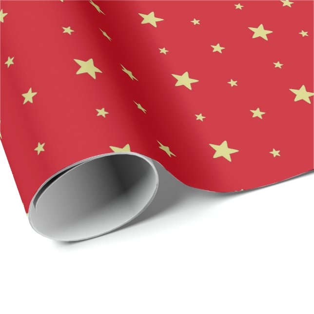 Papier Cadeau Vacances Gold Stars sur Red (Coin rond)
