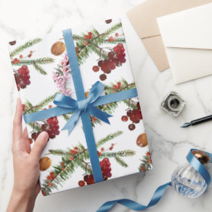 Papier Cadeau Vacances Highbush Cranberries & Green Spruce Wrapp